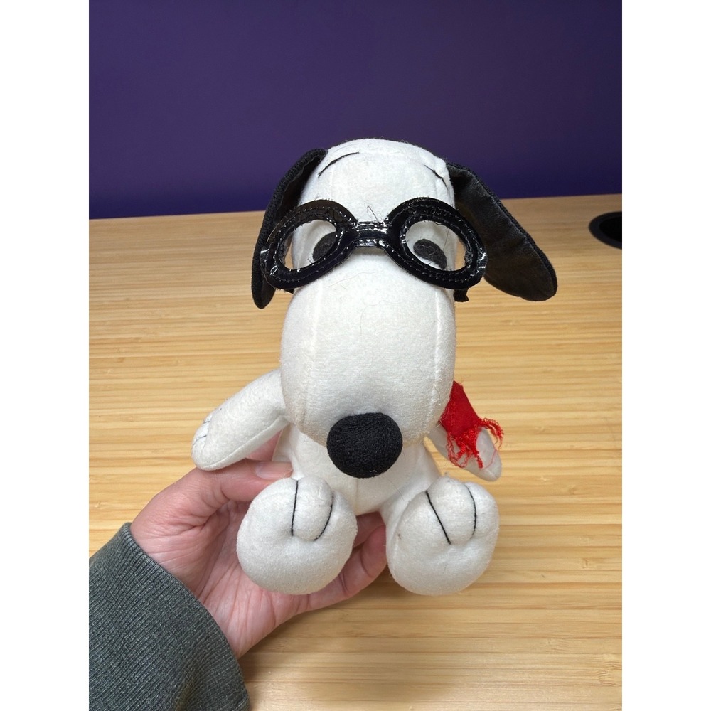 Vintage Peanuts Snoopy Flying Ace Plush 6.5" Goggles Red Scarf Stuffed Dog